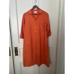 J. Jill Linen Button Midi Shirt Dress Womens Size SP Orange Beachy Lagenlook